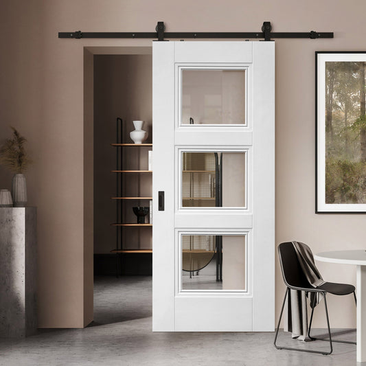 White Primed Internal Elegance Ripley 3 Light Clear Glass Sliding Door - Black Top Mounted (120711)