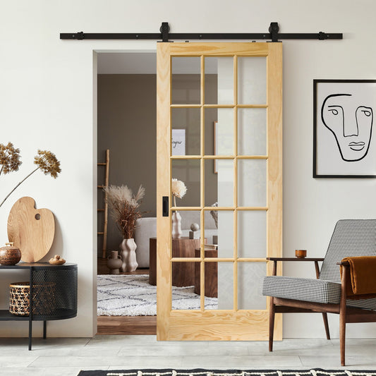 Clear Pine Internal Unfinished SA 15 Clear Glass Sliding Door - Black Top Mounted (120788)