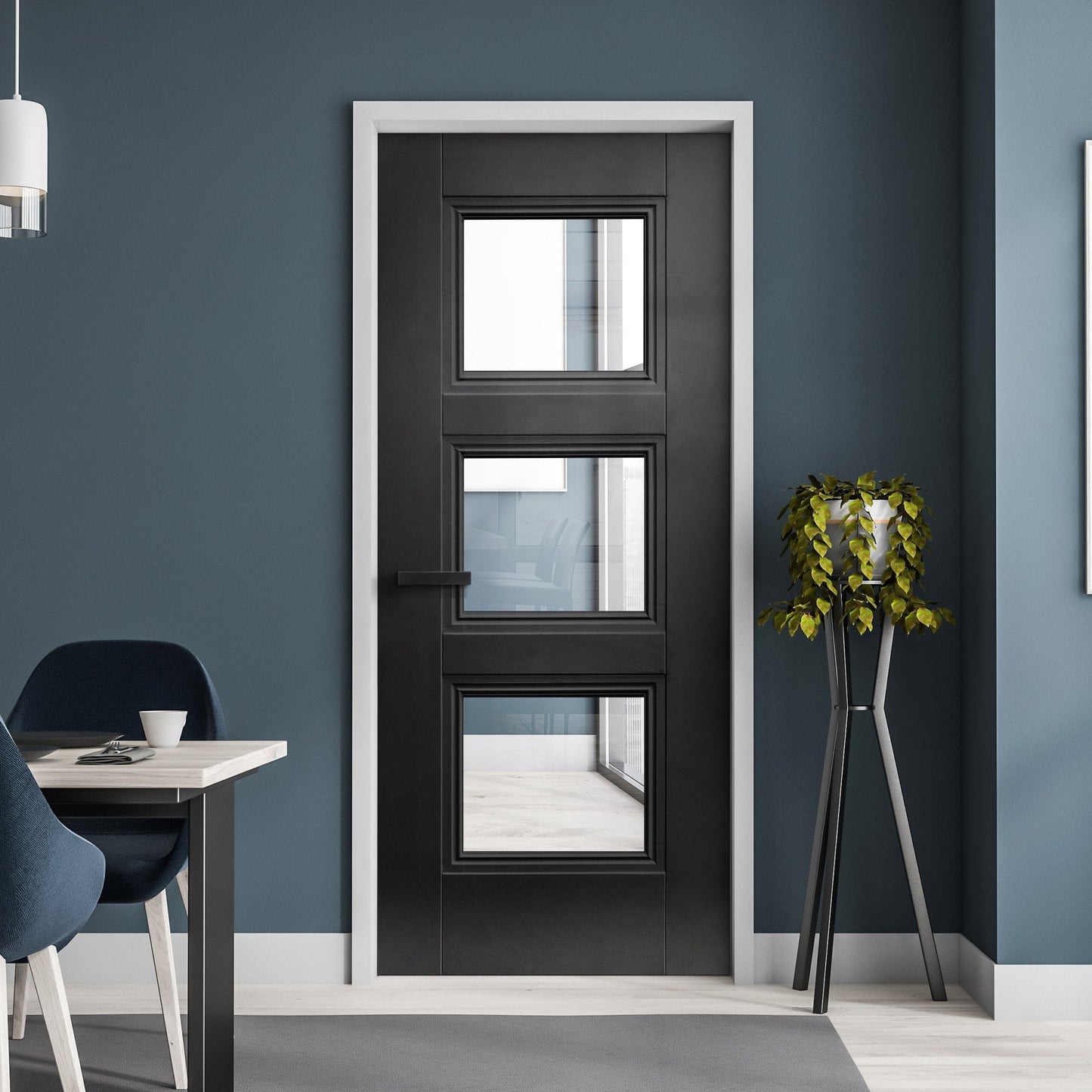 Black Fully Finished Internal Elegance Ripley 3 Light Clear Glass Made-to-Measure Door