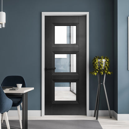 Black Fully Finished Internal Elegance Ripley 3 Light Clear Glass Made-to-Measure Door