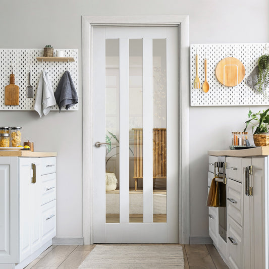 White Internal Primed Ashton 3 Light Clear Glass Made-to-Measure Door (120497)