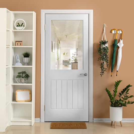 White Internal Primed Cottage 1 Panel 1 Light Clear Glass Made-to-Measure Door (120506)