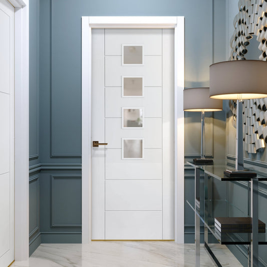 White Internal Primed Pedrena 7 Panel 4 Light Obscure Glass Made-to-Measure Door (120520)