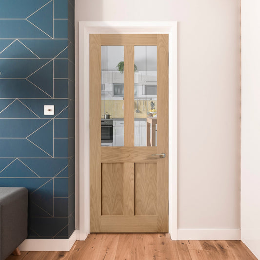 Oak Internal Unfinished Victorian Shaker 2 Panel 2 Light Clear Glass Made-to-Measure Door (120477)