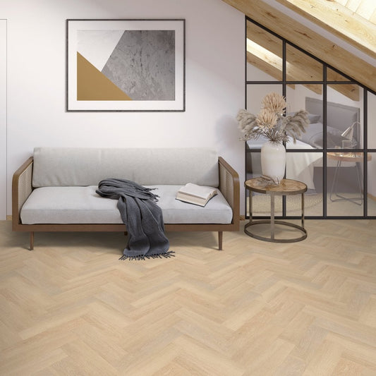 Liberty Floors | 5.5mm Herringbone Buttermilk Oak Engineered Sample - SKU-305104 - SPC-HB-001