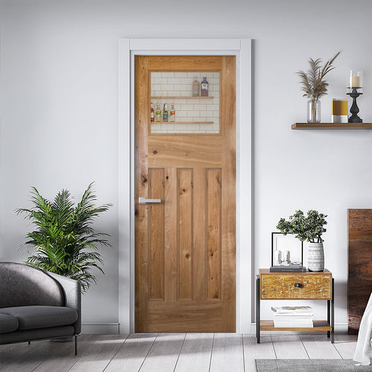 Internal Rustic Oak Fully Finished 1930's DX Clear Glass Door (119849)