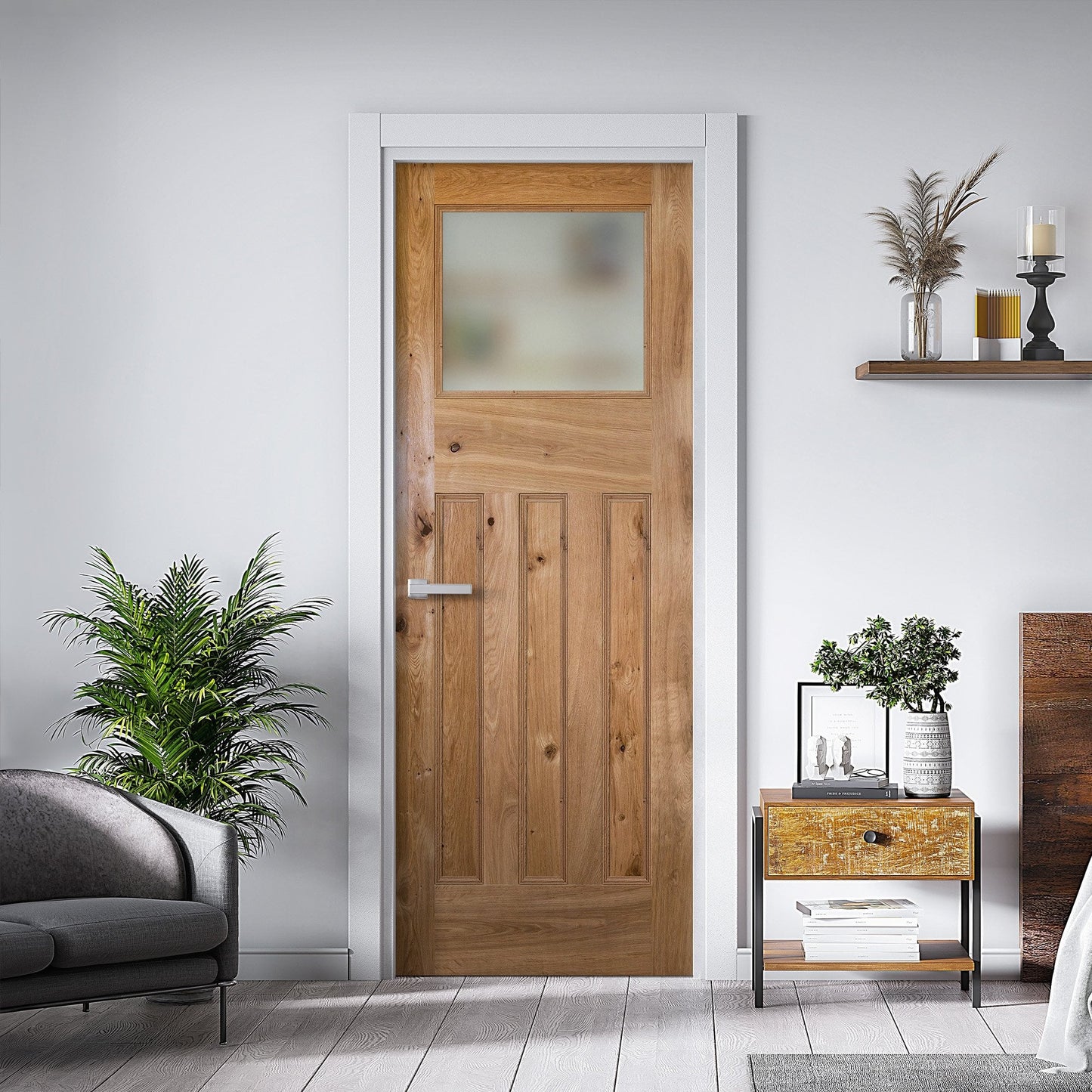 Internal Rustic Oak Fully Finished 1930's DX Obscure Glass Door (119850)