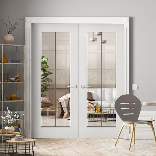 Internal White Primed Chrome 10 Light Bevelled Clear Glass Pair Door (121406)