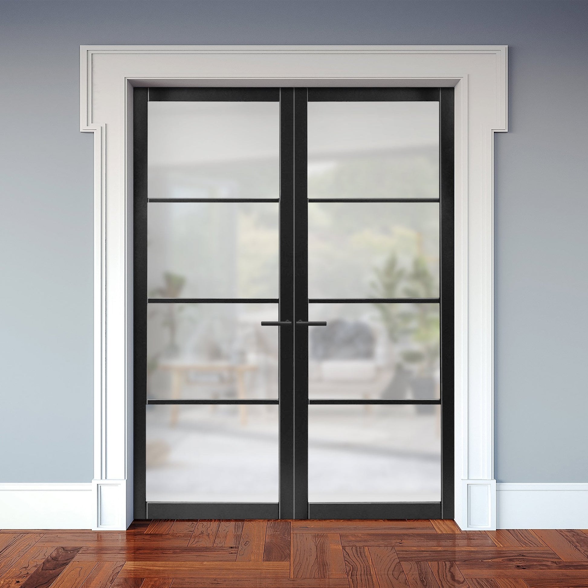 Jet Black Internal Fully Finished Industrial Studio 4 Light Obscure Glass Pair Door (121352)