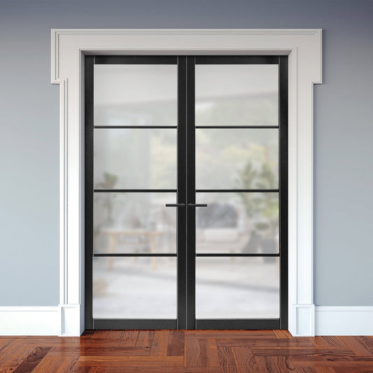 Jet Black Internal Fully Finished Industrial Studio 4 Light Obscure Glass Pair Door (121352)