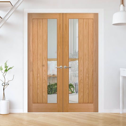 Internal Oak Unfinished Farley 1 Light Clear Offset Glass Pair Door (121375)