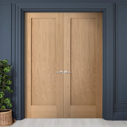 Internal Oak Unfinished Pattern 10 1 Panel Pair Door (121383)