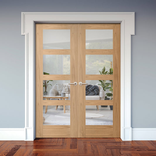 Internal Oak Unfinished Shaker 4 Light Glazed Pair Door (121384)