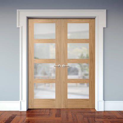 Internal Oak Unfinished Shaker 4 Light Obscure Glass Pair Door (121385)