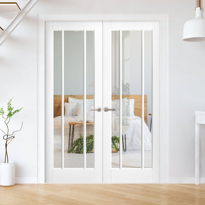 Internal White Primed Toledo 3 Light Clear Glass Pair Door (121433)
