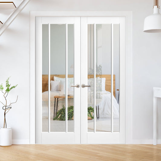 Internal White Primed Toledo 3 Light Clear Glass Pair Door (121433)