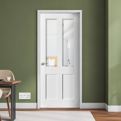 White Internal Primed Berkeley 4 Panel 2 Light Clear Bevelled Glass Made-to-Measure Door (120502)