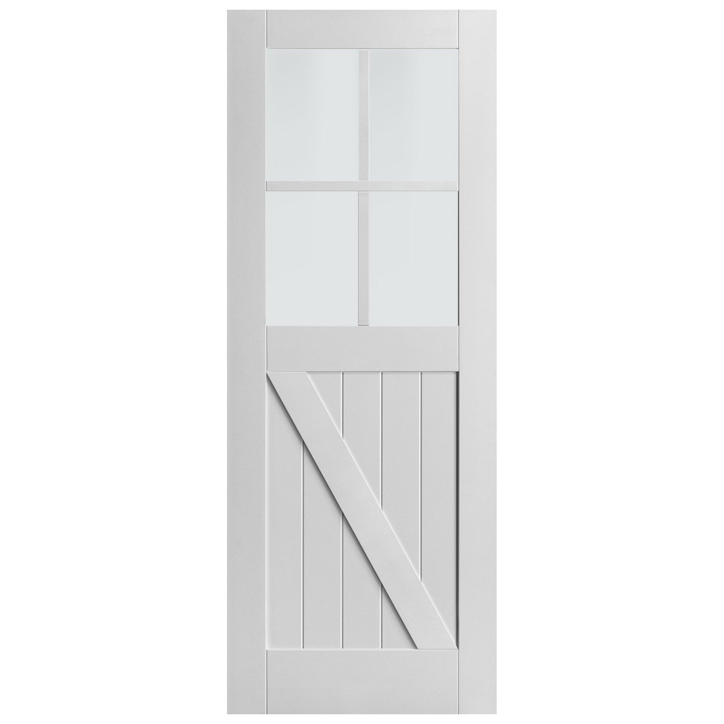 White Internal Primed Barn 4 Light Obscure Glass FLB Made-to-Measure Door