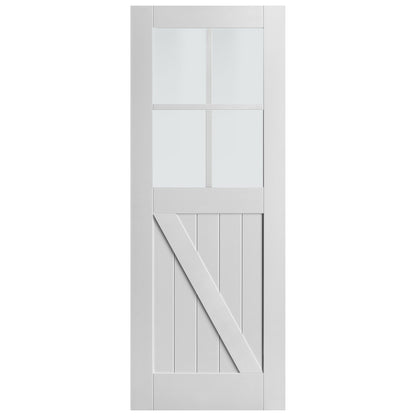 White Internal Primed Barn 4 Light Obscure Glass FLB Made-to-Measure Door