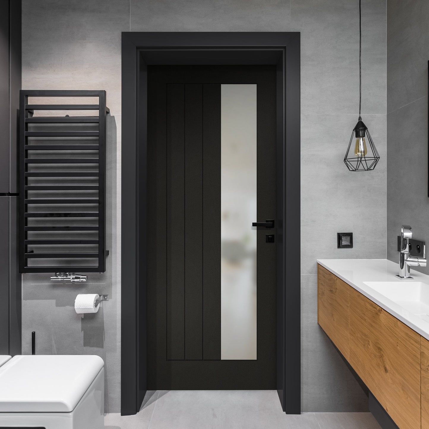 Black Internal Fully Finished Oak Farley 1 Light Offset Obscure Glass Made-to-Measure Door