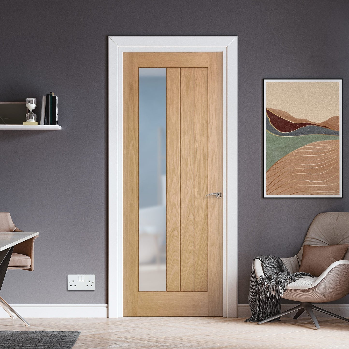 Oak Internal Fully Finished Farley 1 Light Obscure Offset Glass Made-to-Measure Door