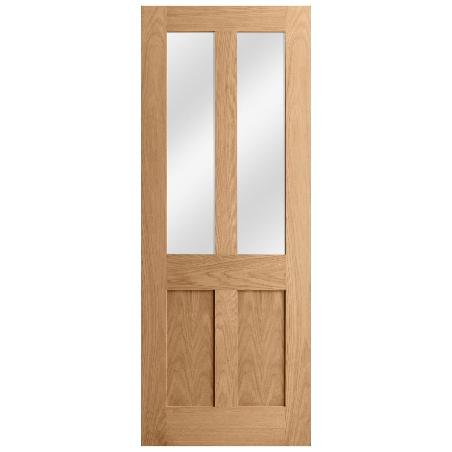 Oak Internal Unfinished Victorian Shaker 2 Panel 2 Light Obscure Glass Made-to-Measure Door