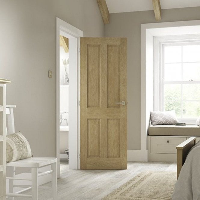 White Oak Internal Fully Finished 4 Panel Oregon FD30 Fire Door (121758)
