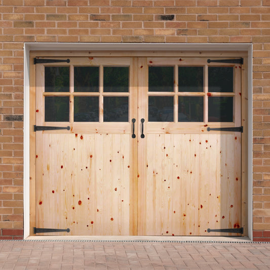 Solid Redwood Unfinished External Framed, Ledged & Braced 6 Light Obscure Garage Door & Frame Set (119228)