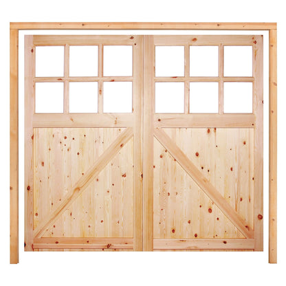 Solid Redwood Unfinished External Framed, Ledged & Braced 6 Light Obscure Garage Door & Frame Set (119228)