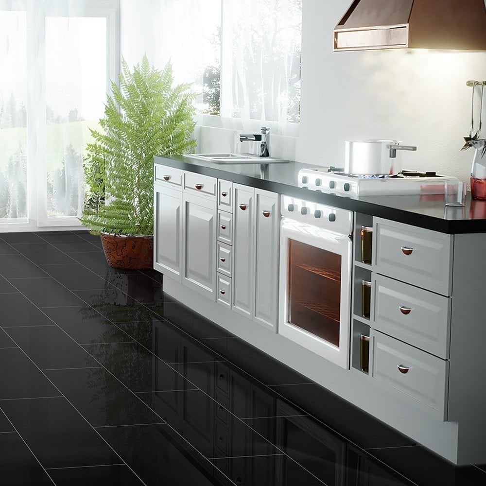 Black - Lustre Stone 8mm High Gloss Laminate Flooring (89999)