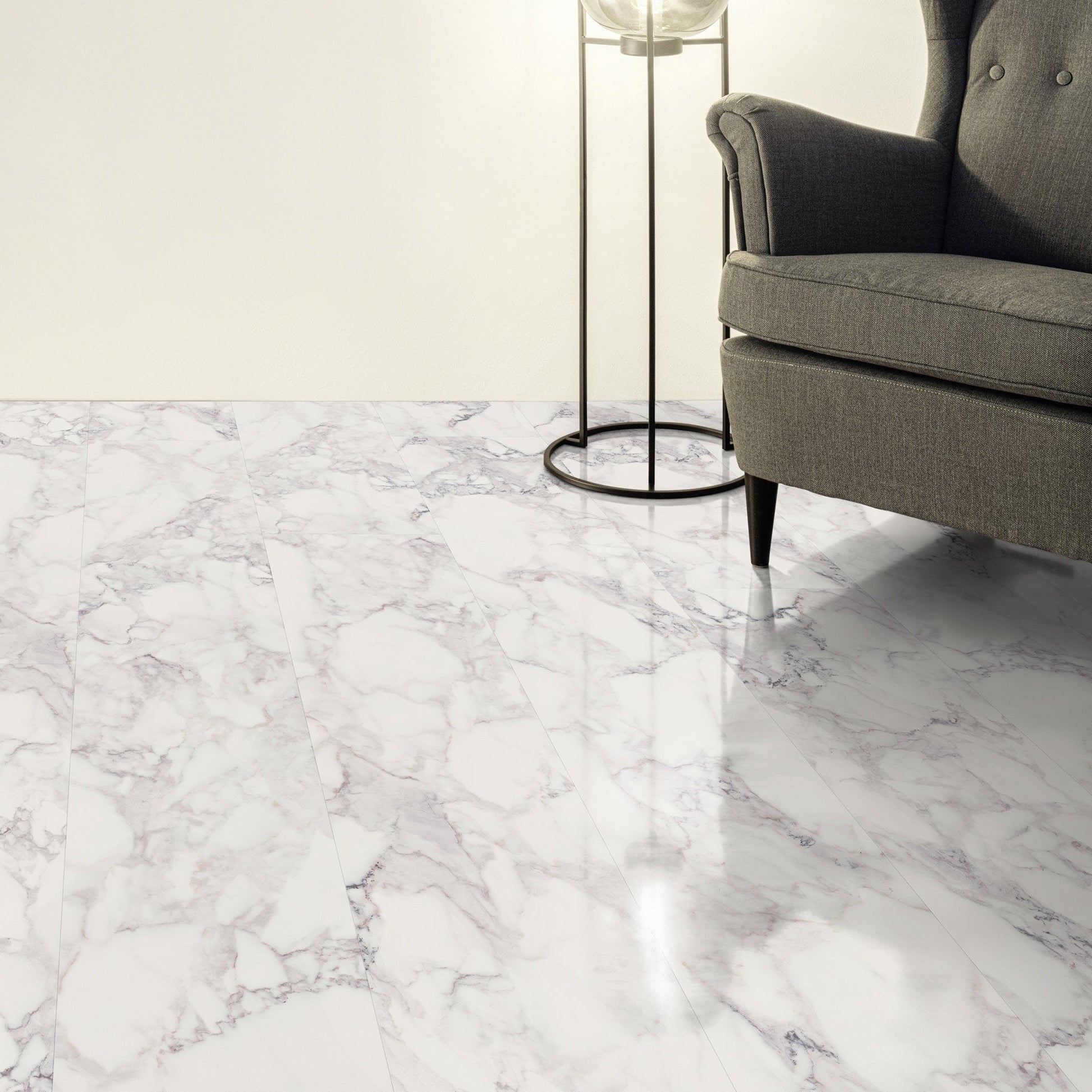 White Marble - Aqua Pro 8.5mm High Gloss Laminate Flooring (122130)
