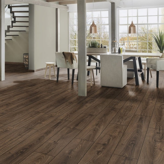 Krono Original | Espresso Carpenter Oak Atlantic 10mm Handscraped Moisture Resistant Laminate Sample - K479 (SKU-344672)
