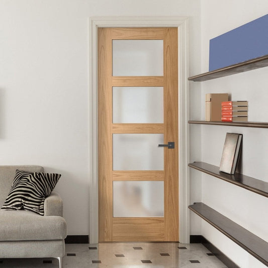 Oak Internal Fully Finished Shaker 4 Light Obscure Glass Made-to-Measure FD30 Fire Door (122648)