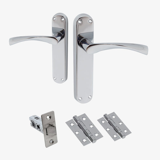 E-Zeta Lever on Backplate Door Handle Set - Polished Chrome (122266)