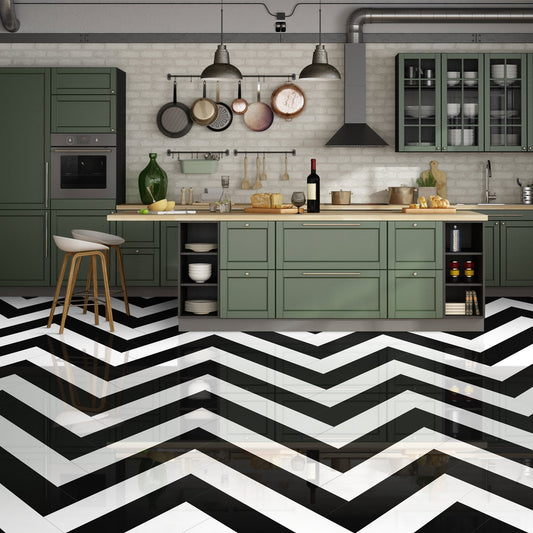 Black & White - Lustre Herrringbone 6mm Luxury Vinyl Flooring (123053)