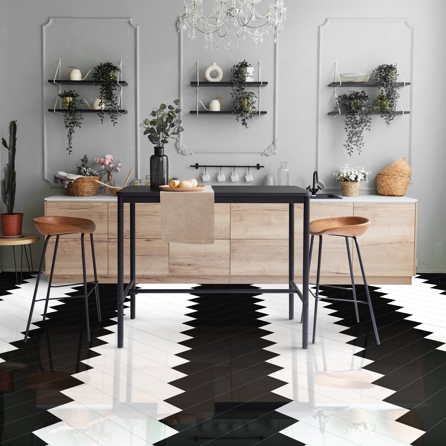Black & White - Lustre Herrringbone 6mm Luxury Vinyl Flooring (123053)