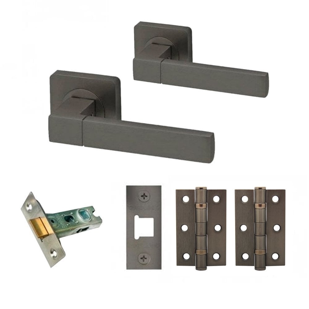 Cube Lever Handle On Square Rose Handle Set Gun Metal