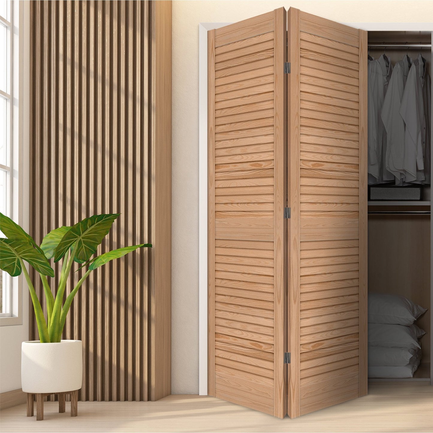 Clear Pine Internal 28mm Open Louvre Bi-fold Door Set (123116)