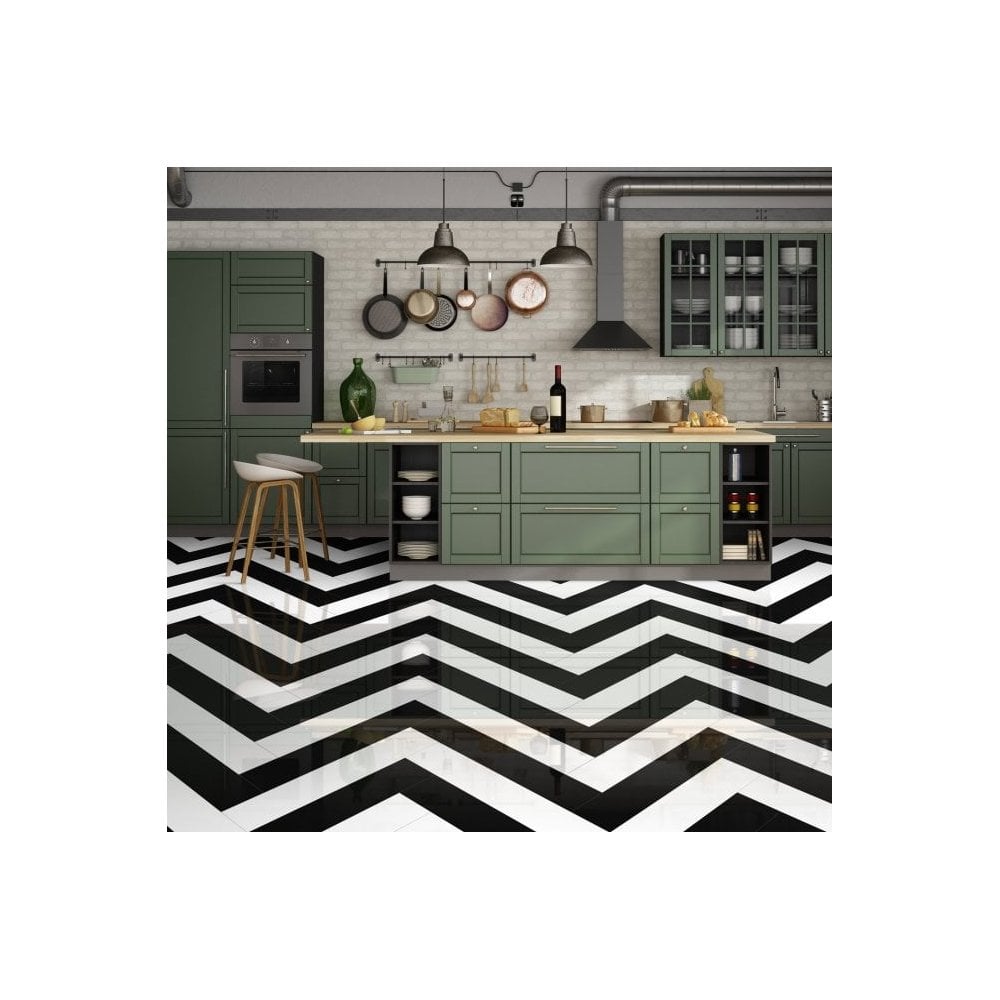 LIberty Floors | Black & White Lustre Herringbone 6mm High Gloss SPC Rigid Core Vinyl Sample (SKU-345292)