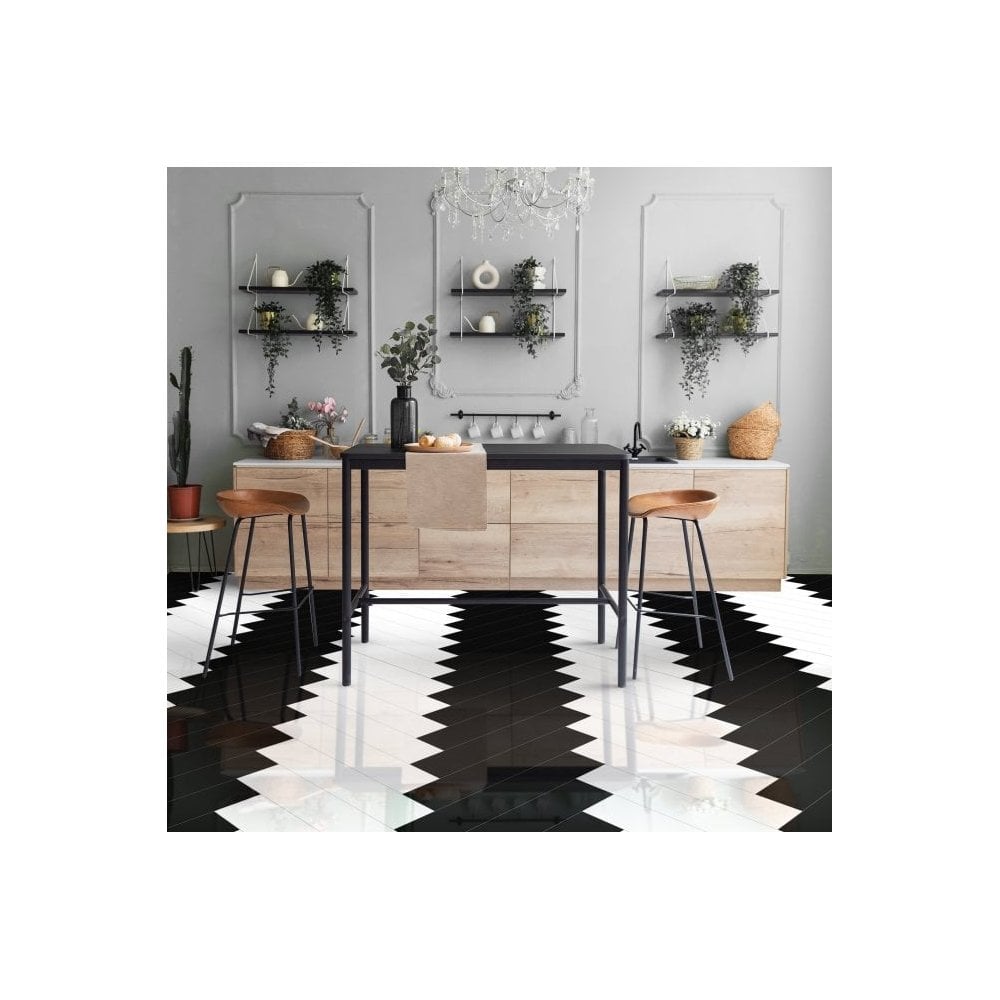 LIberty Floors | Black & White Lustre Herringbone 6mm High Gloss SPC Rigid Core Vinyl Sample (SKU-345292)