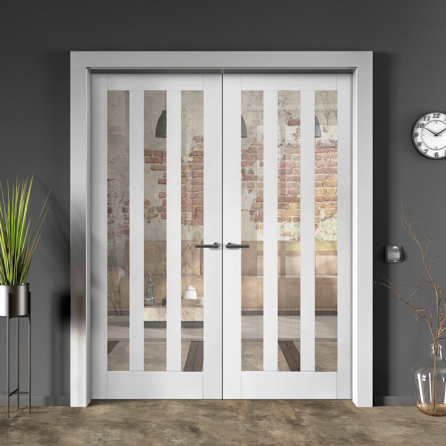 Internal White Primed Ashton 3 Light Glazed Pair Door (121399)