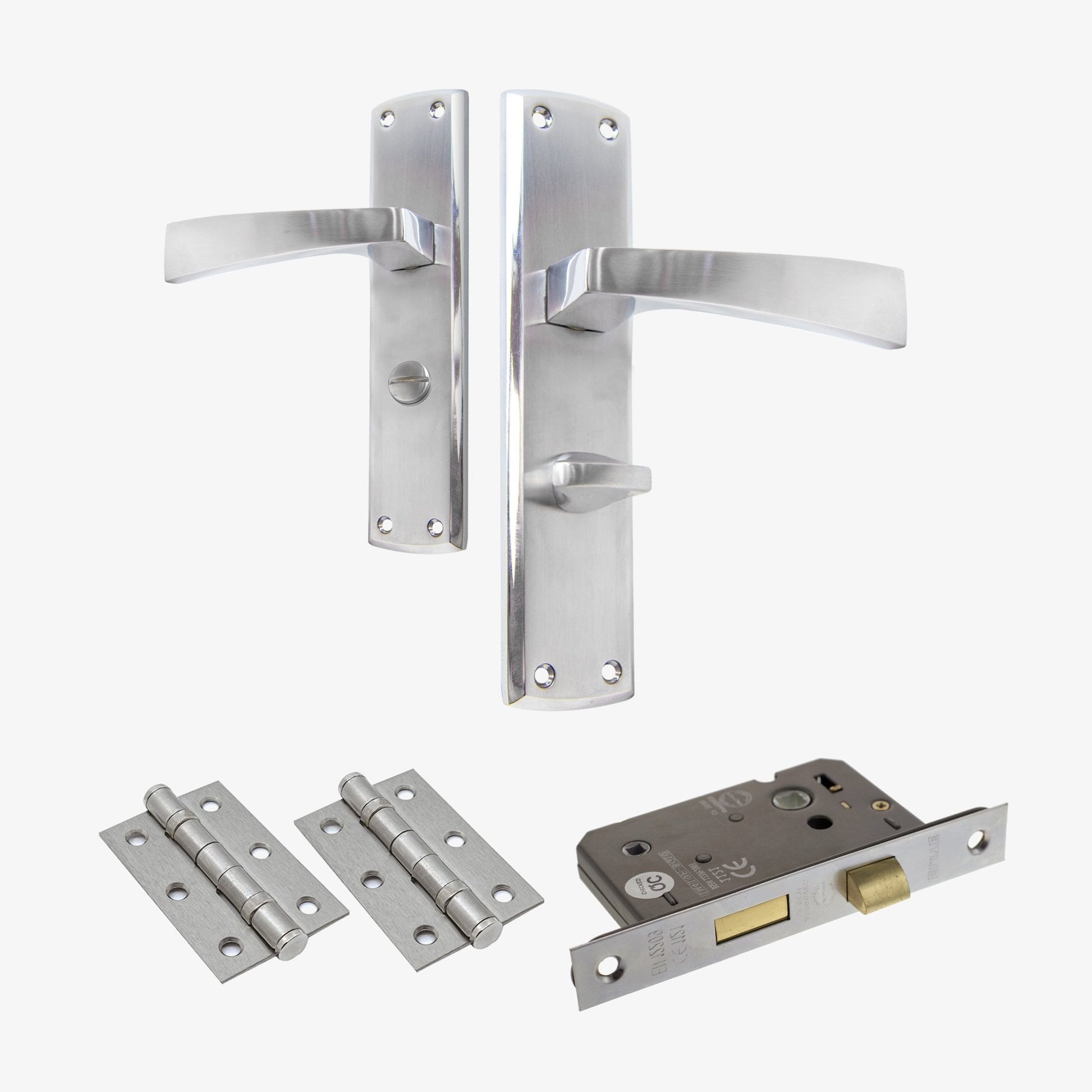 Ritz Lever on Backplate Bathroom Door Handle Set - Polished Chrome / Satin Chrome (122286)