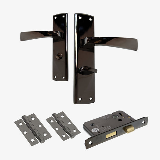 Ritz Lever on Backplate Bathroom Door Handle Set - Black Nickel (122289)
