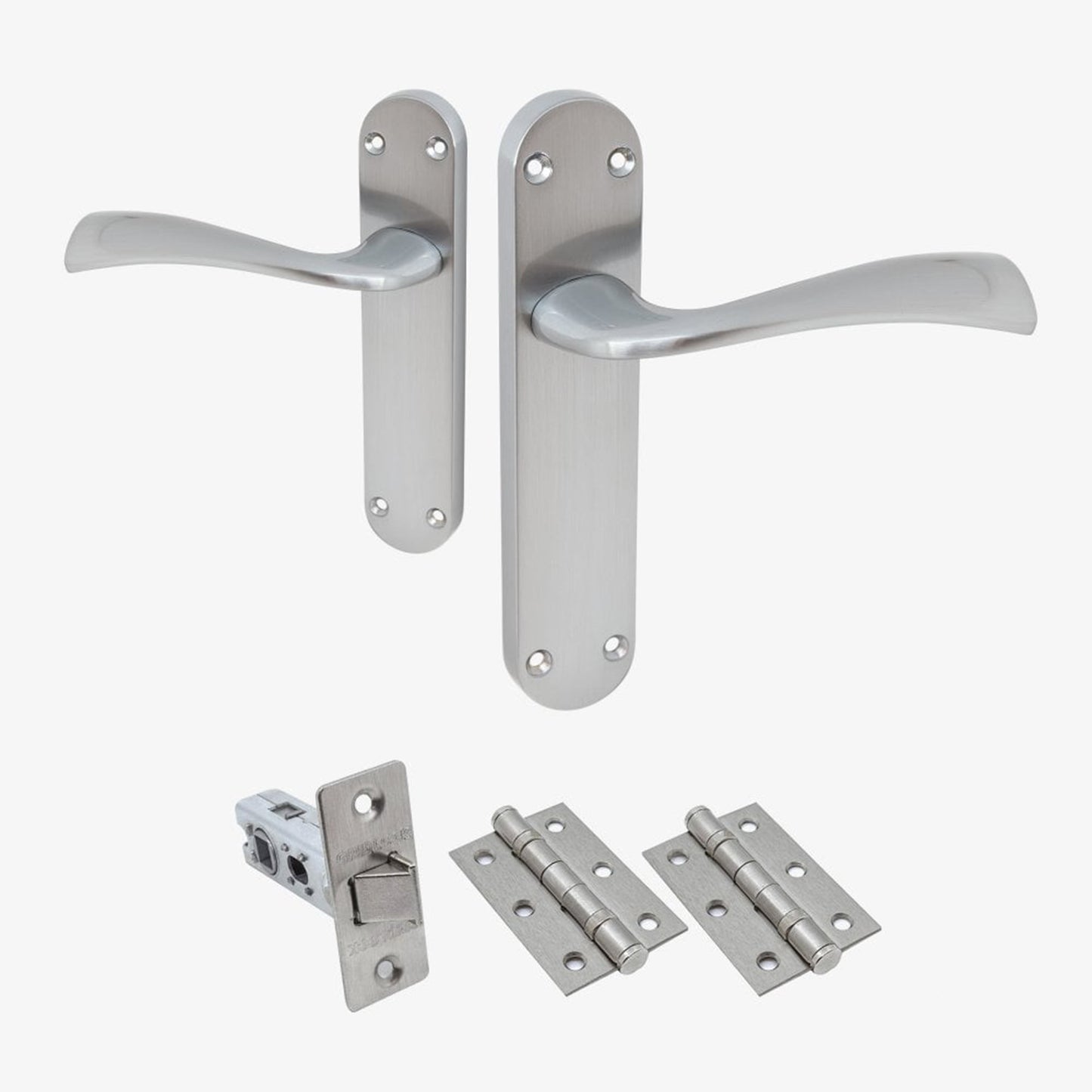 Scimitar Lever on Backplate Fire Door Handle Set - Satin Chrome