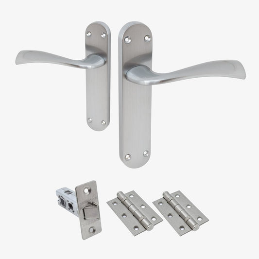 Scimitar Lever on Backplate Fire Door Handle Set - Satin Chrome