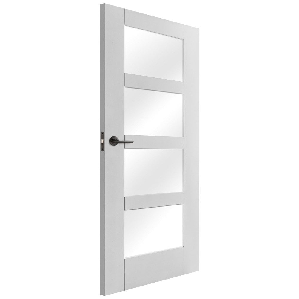 White Internal Primed Shaker 4 Light Clear Glass FD30 Fire Door (122086)