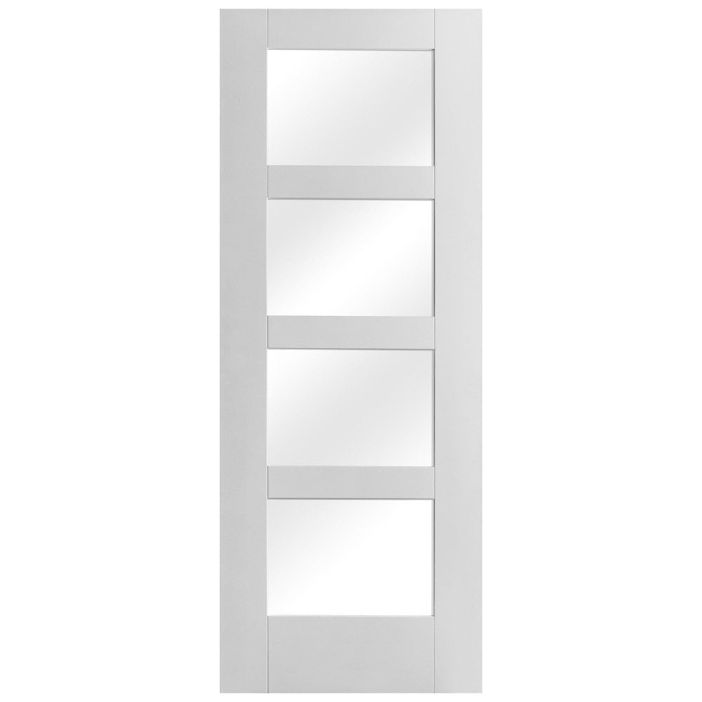 White Internal Primed Shaker 4 Light Clear Glass FD30 Fire Door (122086)