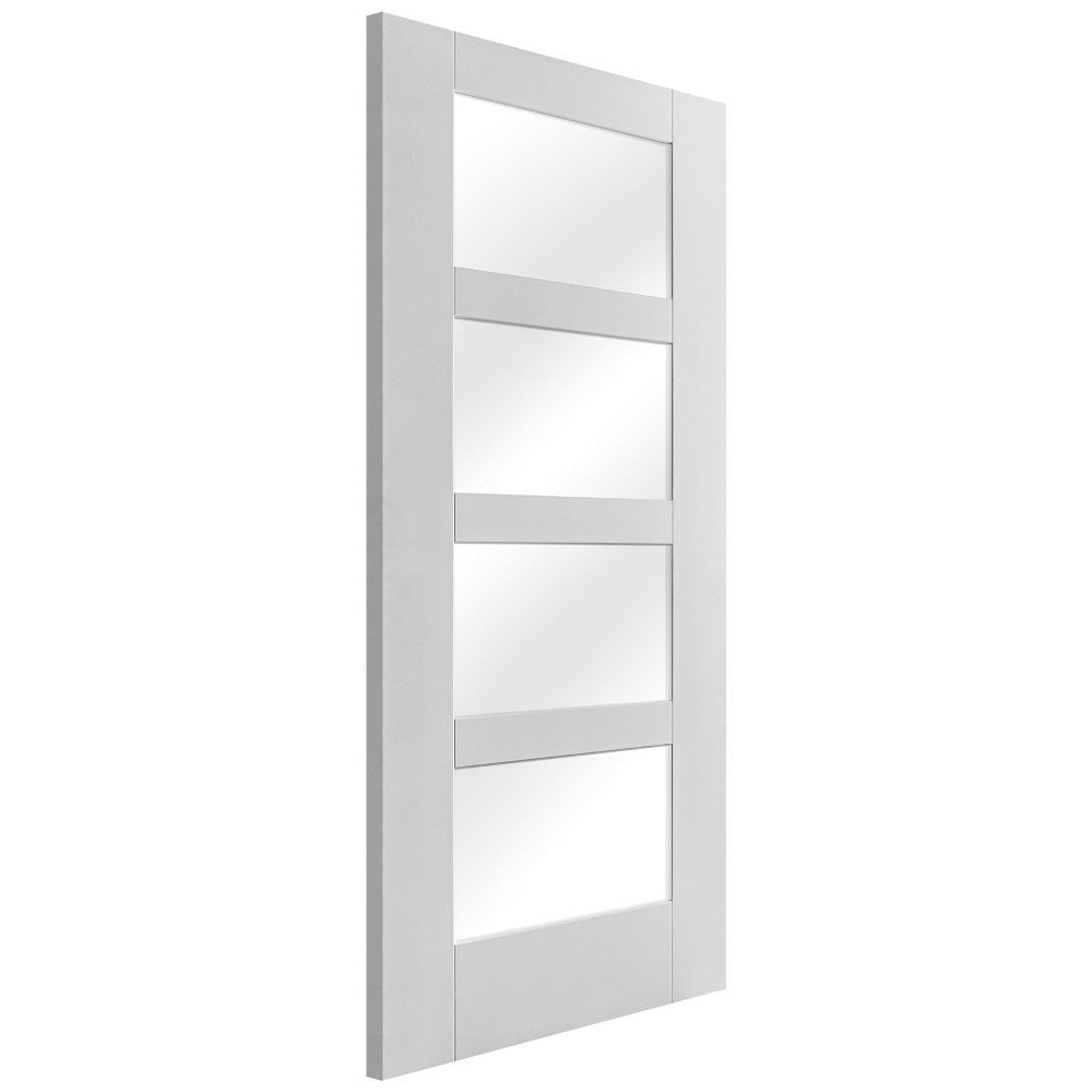 White Internal Primed Shaker 4 Light Clear Glass FD30 Fire Door (122086)