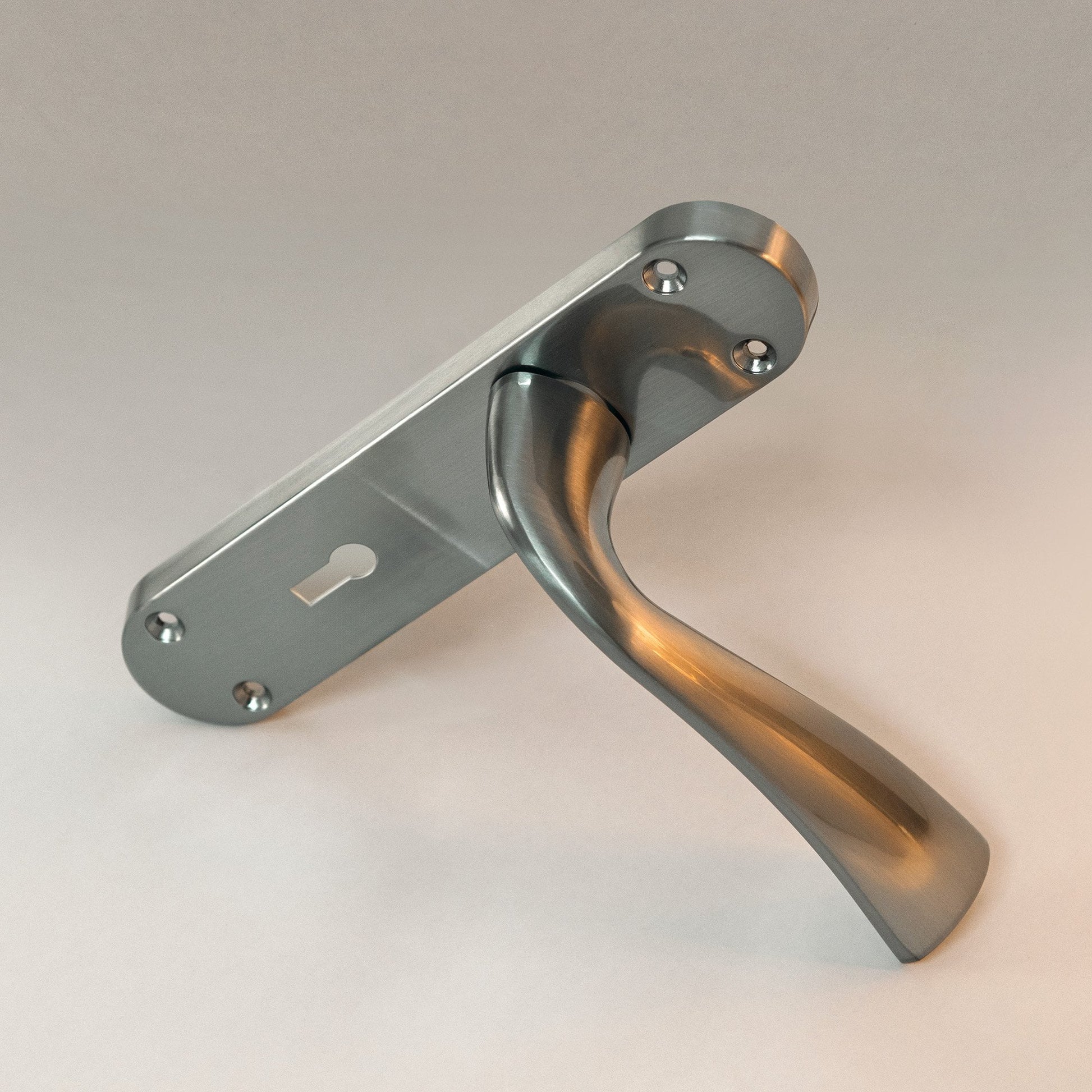 Scimitar Lever & Lock on Backplate Bathroom Door Handle Set - Satin Chrome (122293)