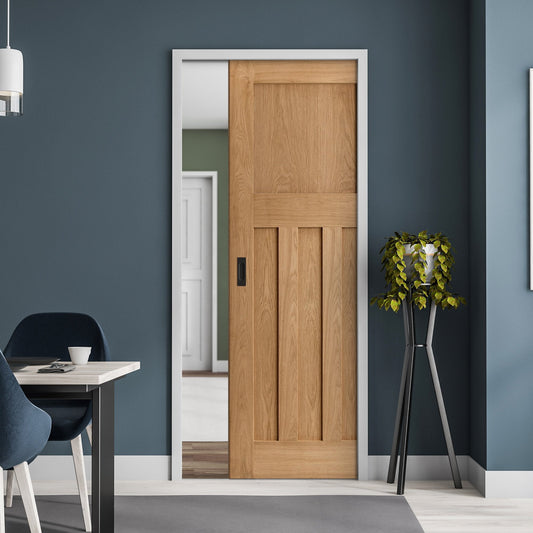 Oak Unfinished 1930's DX 4 Panel Framed Pocket Door Set (123206)